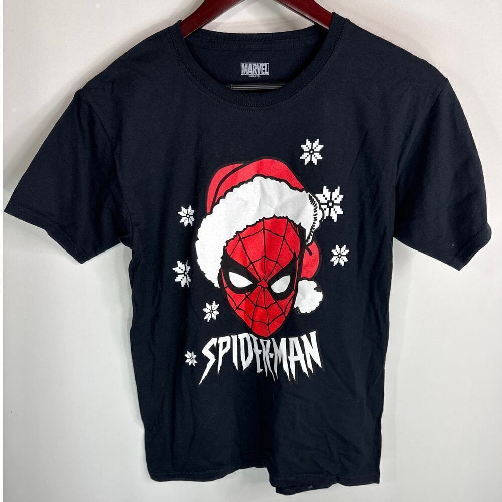 Spiderman Santa Hat‎ Christmas Short Sleeve Shirt Marvel Kids Size Large NWOT